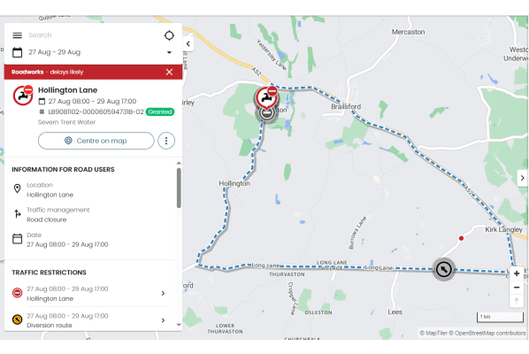 Road Works 27th Aug - 29th Aug Hollington Lane